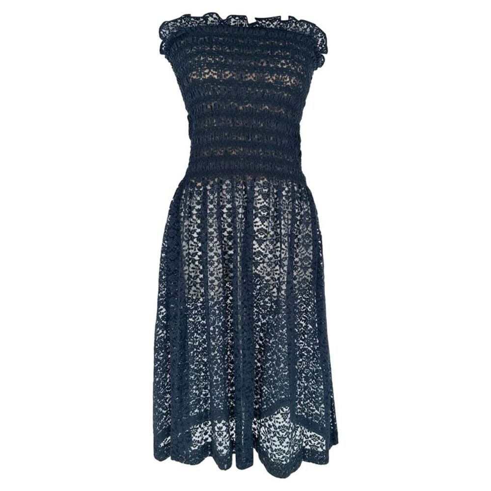 Stella Mccartney Lace Strapless Midi Dress in Navy Blue Cotton